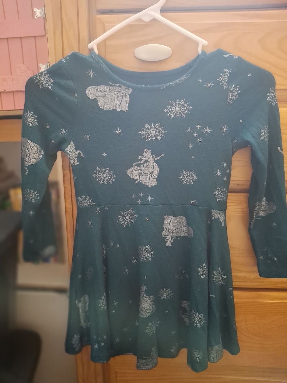 Disney Teal Long-Sleeve Princess & Snowflake Knit Dress